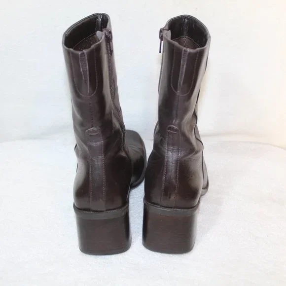 Vtg Enzo Angiolini womens boot size 8.5 brown leather chunky heel square toe 90s - Picture 6 of 12